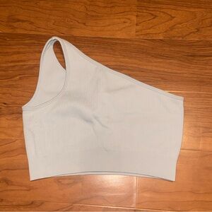 OQQ Ribbed Seamless One Shoulder Sport Tank Top Light Baby Blue Medium Workout